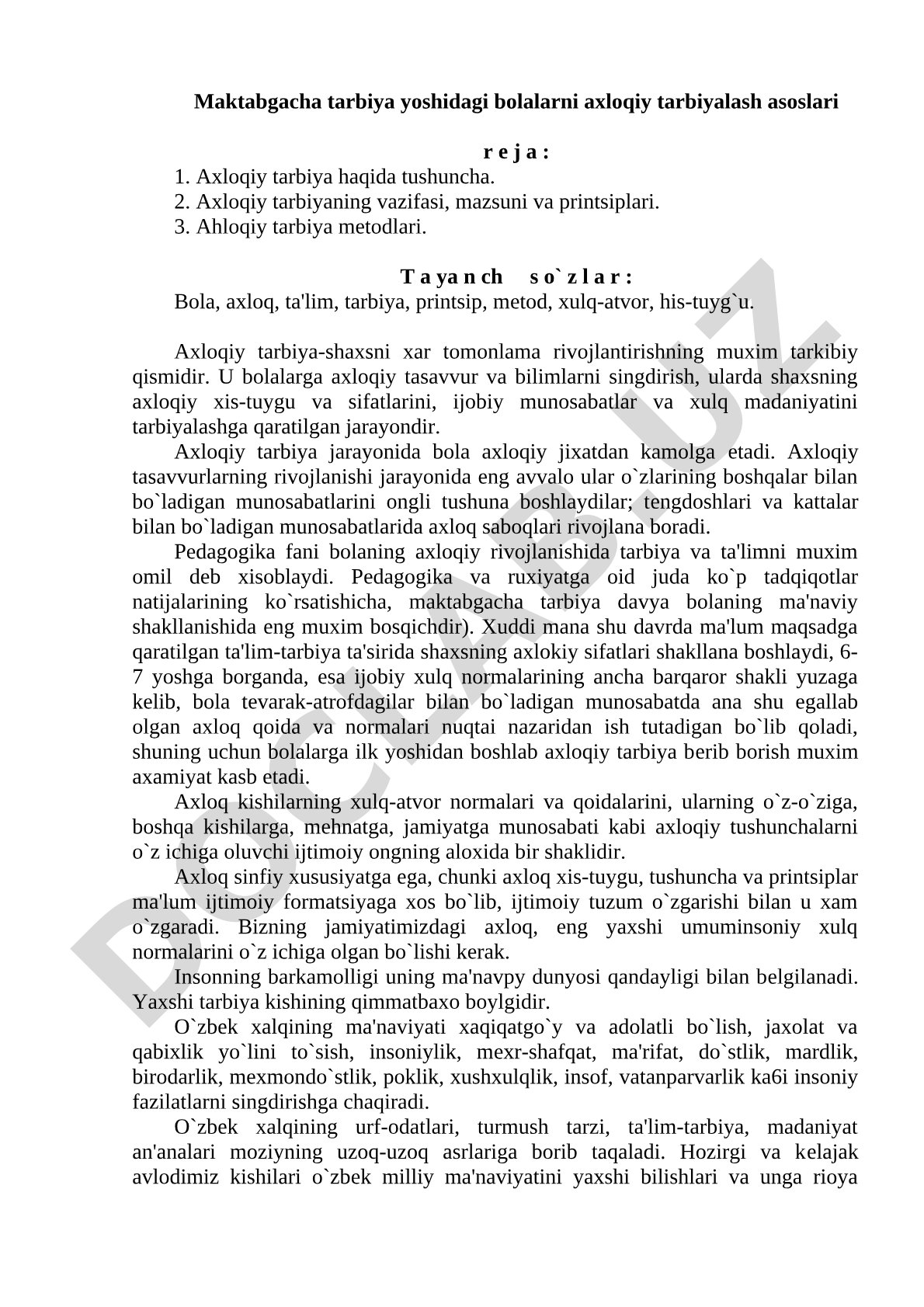 Maktabgacha tarbiya yoshidagi bolalarni axloqiy tarbiyalash asoslari