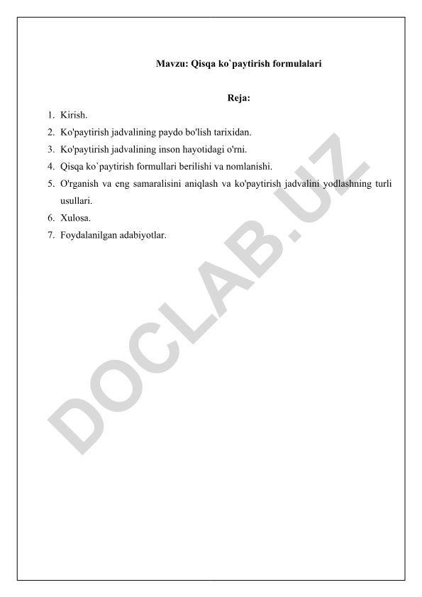 Qisqa ko'paytirish formulalari