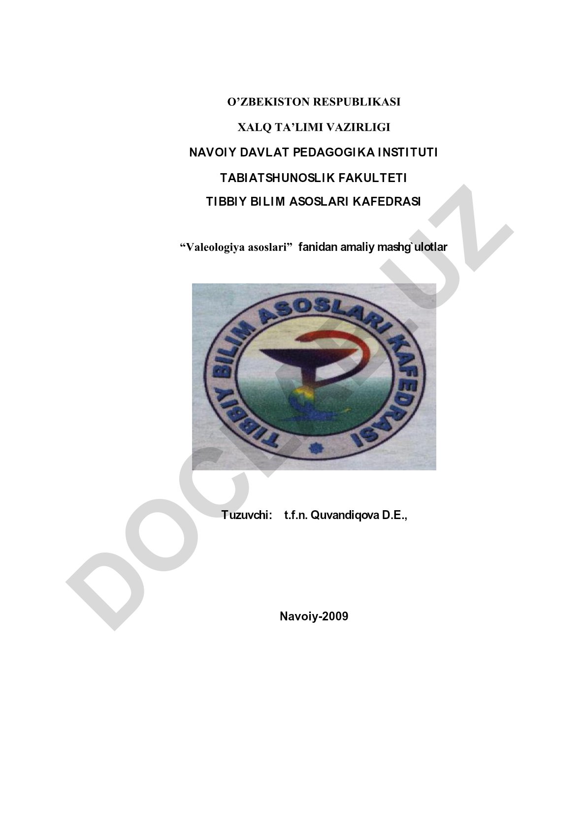 Valeologiya asoslari fanidan amaliy mashg'ulotlar
