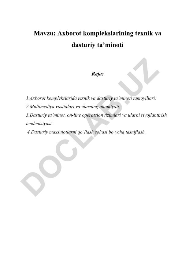 Axborot komplekslarining texnik va dasturiy ta'minoti