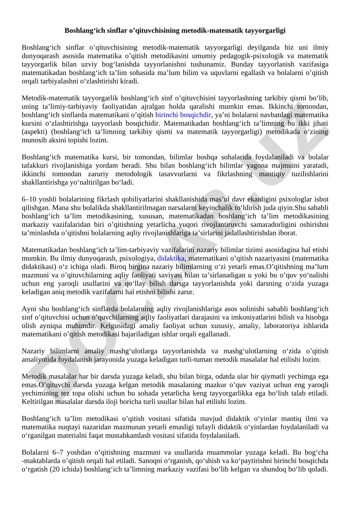 Boshlang‘ich sinflar o’qituvchisining metodik-matematik tayyorgarligi