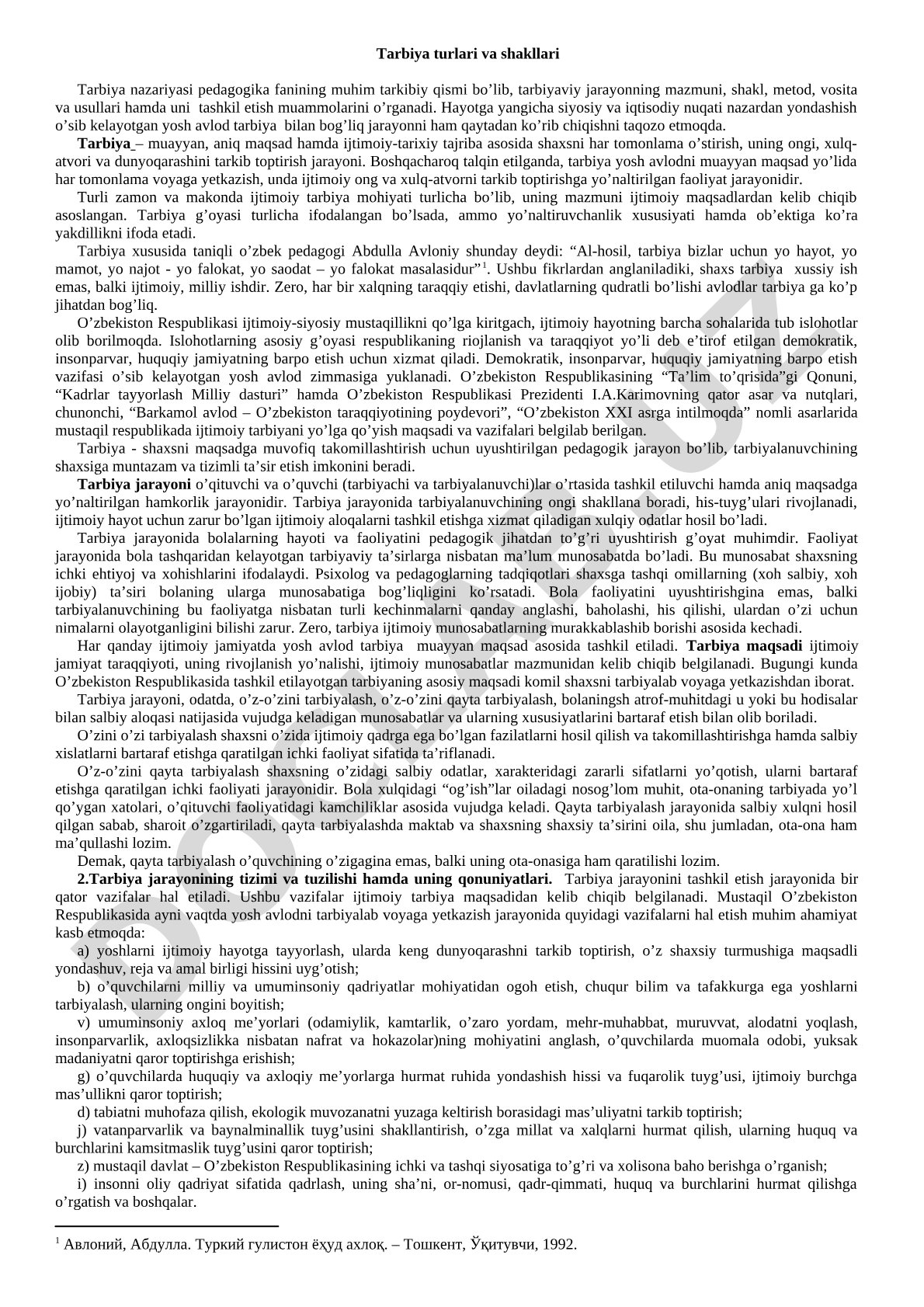 Tarbiya turlari va shakllari