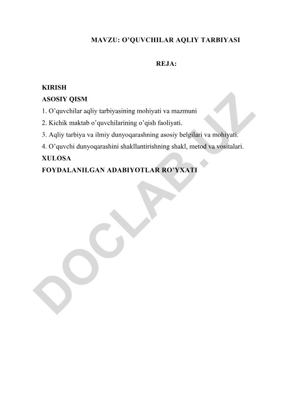 O'quvchilar aqliy tarbiyasi