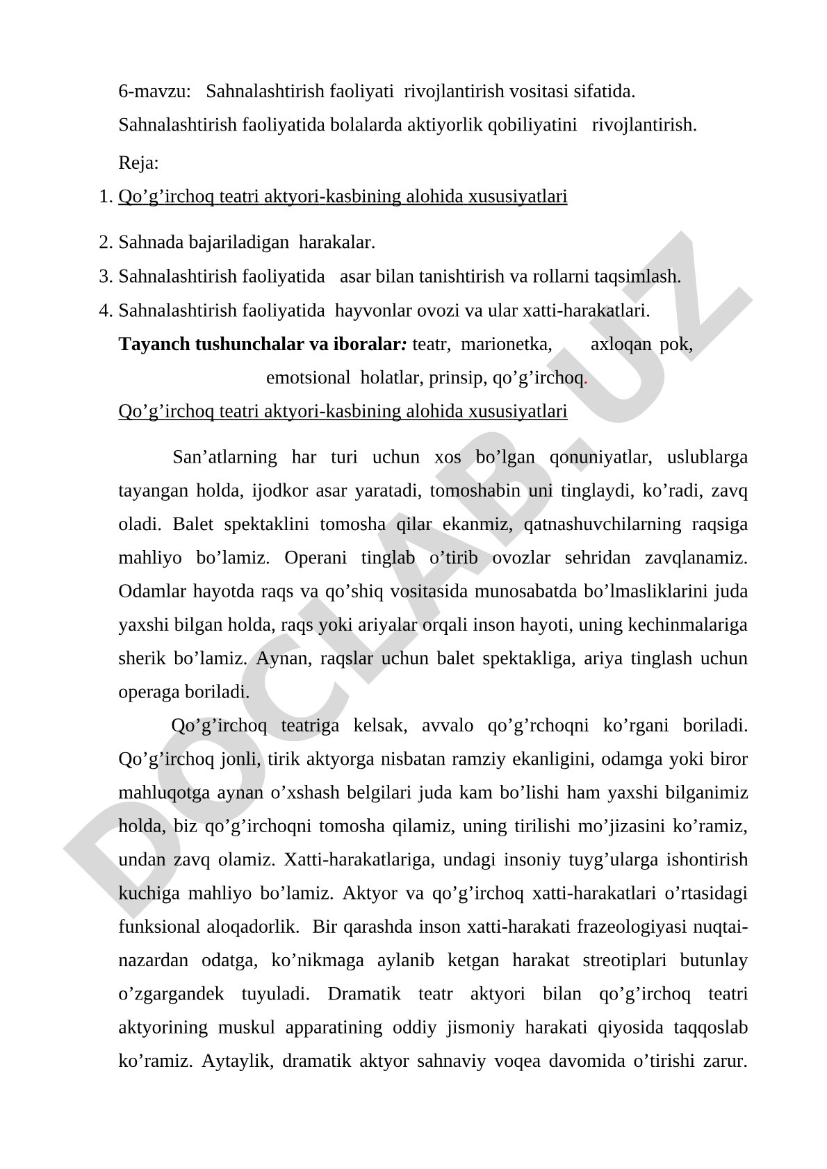 Sahnalashtirish faoliyati rivojlantirish vositasi sifatida