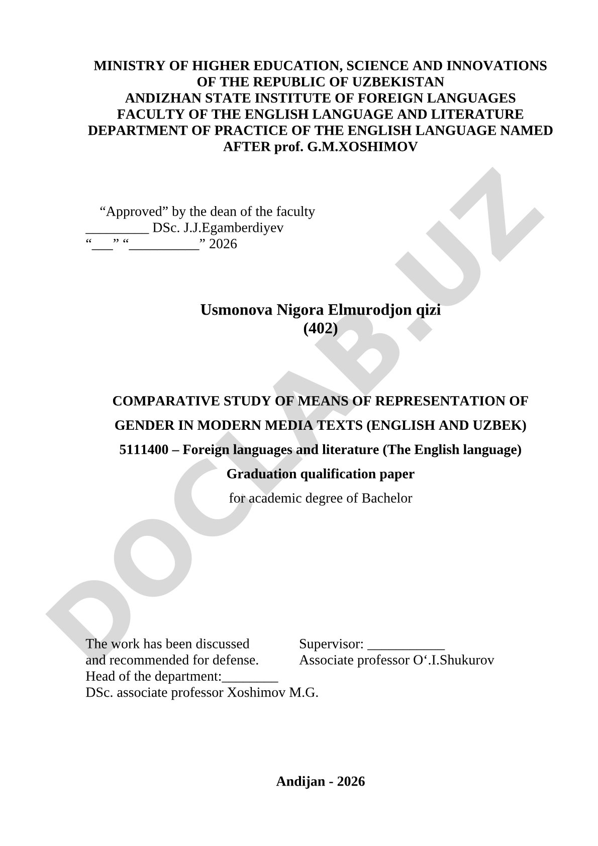 Comparative study of means of representation of gender in modern media texts (English and Uzbek)