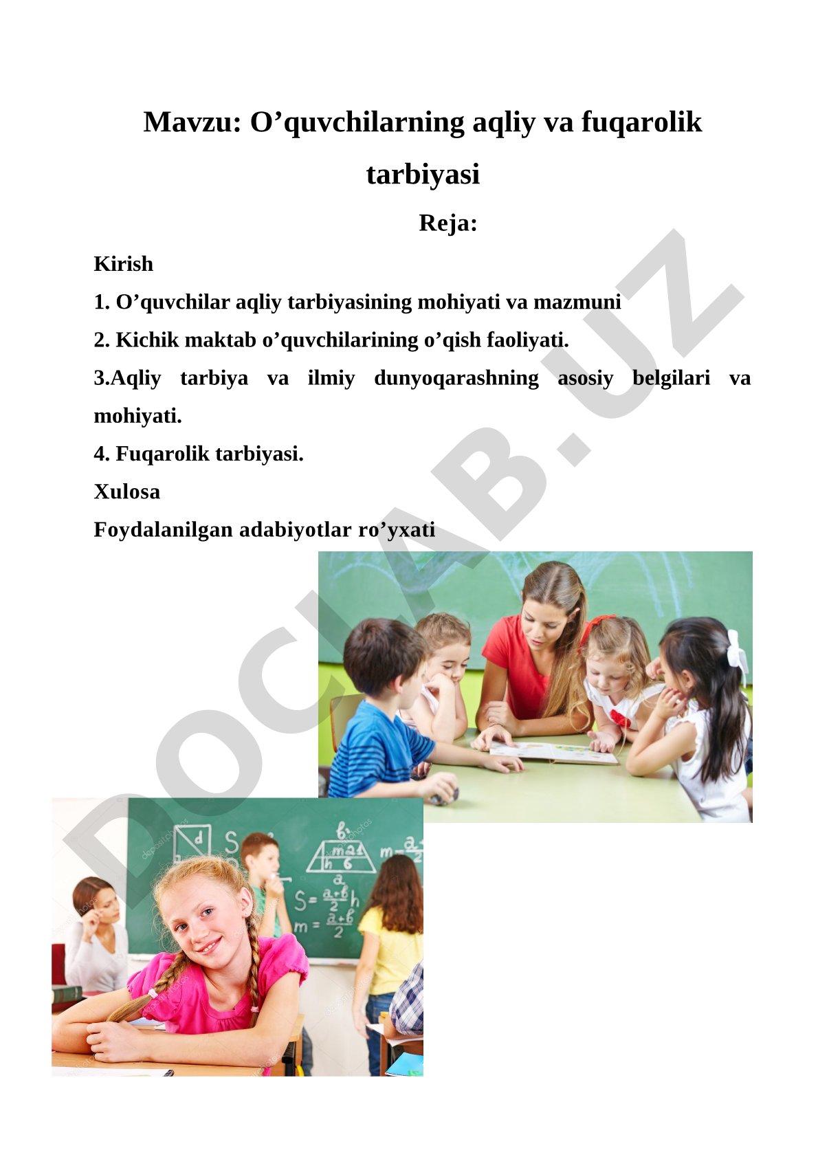 O'quvchilarning aqliy va fuqarolik tarbiyasi