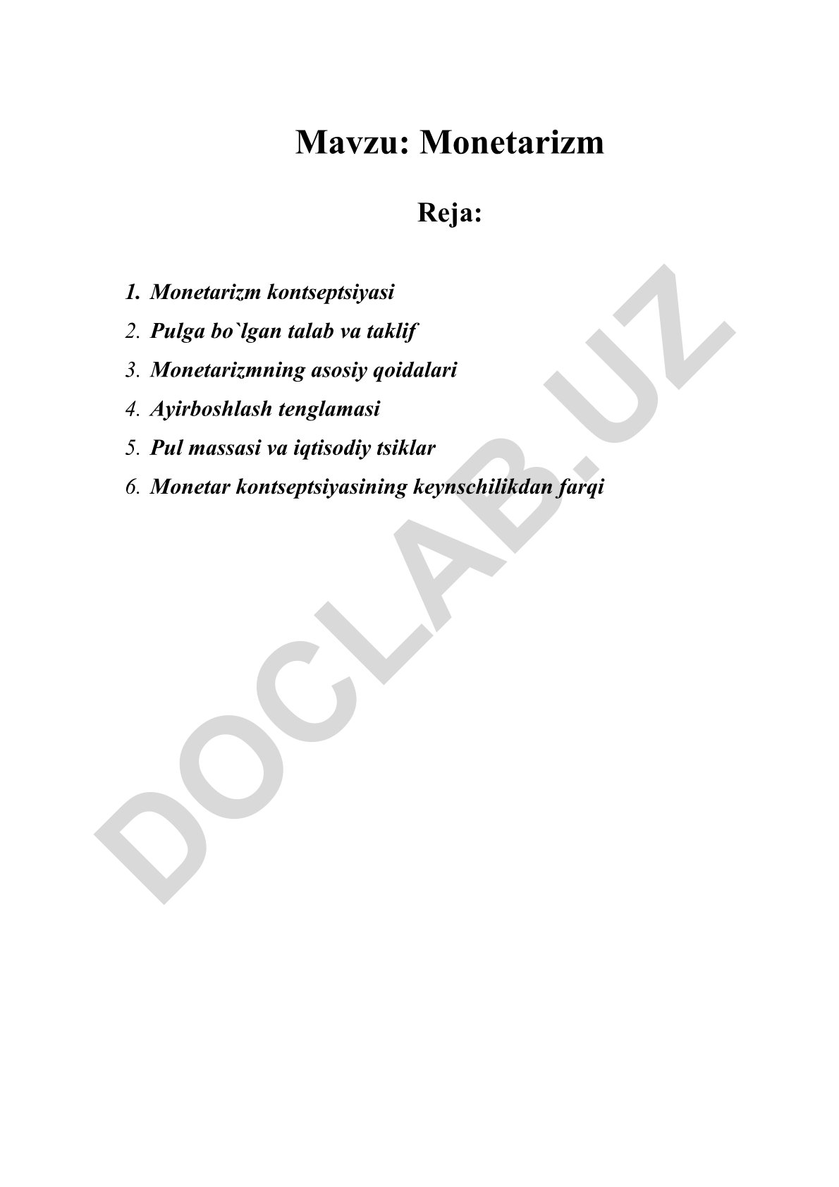 Monetarizm kontseptsiyasi