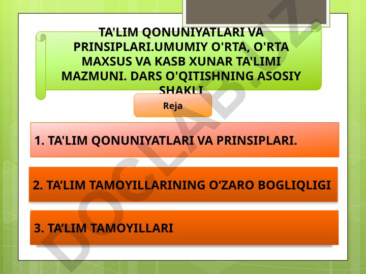 Ta'lim qonuniyatlari va prinsiplari, ta'lim tamoyillari