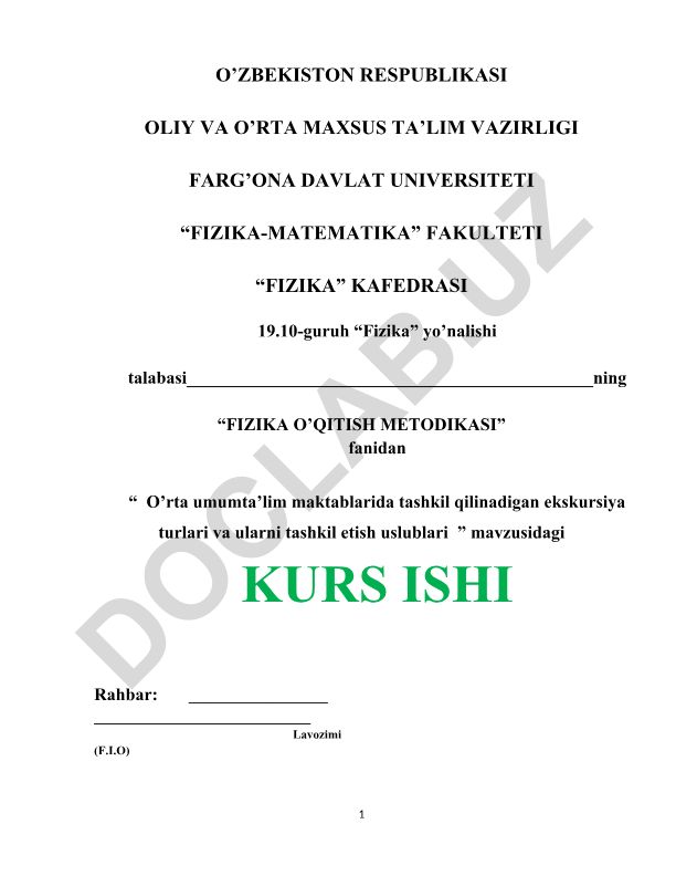 O'rta umumta'lim maktablarida tashkil qilinadigan ekskursiya turlari va ularni tashkil etish uslublari