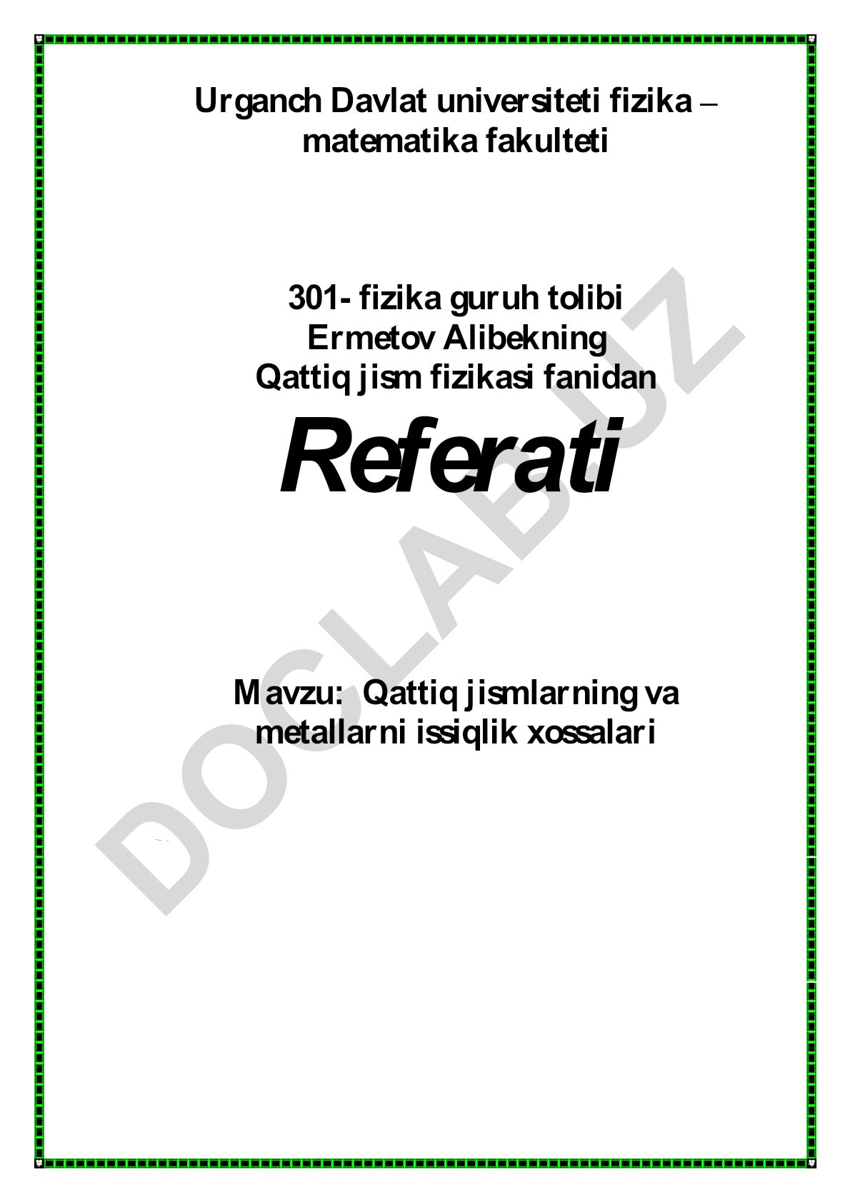 Qattiq jismlarning va metallarning issiqlik xossalari