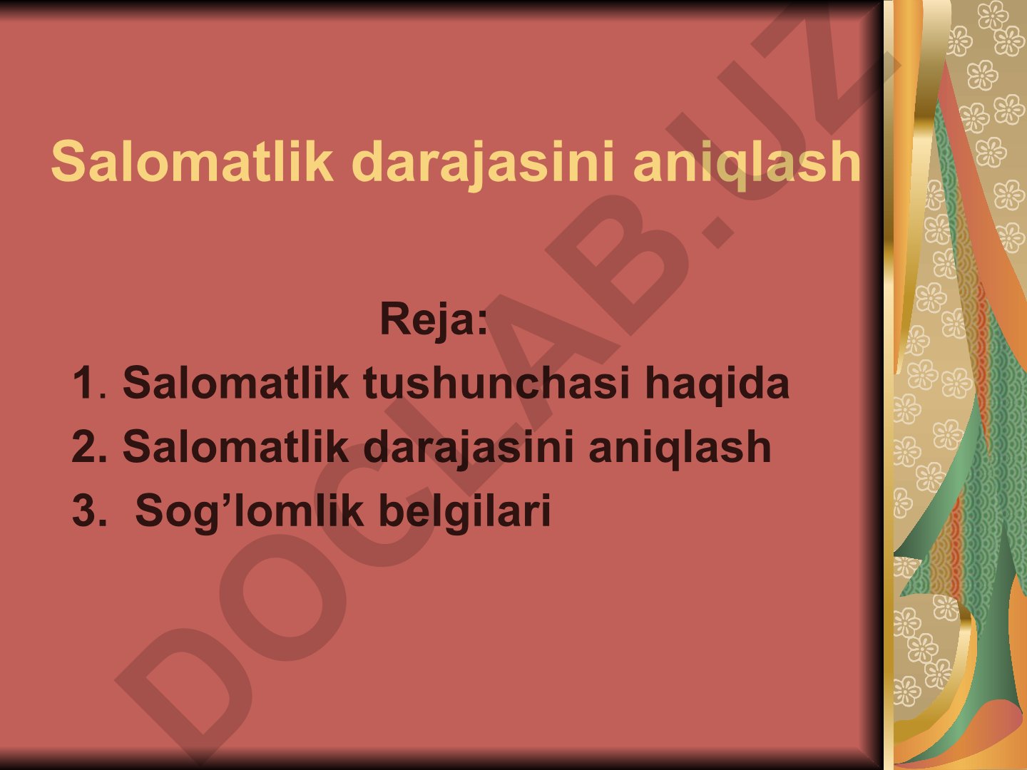 Salomatlik darajasini aniqlash va sog'lom turmush tarzi