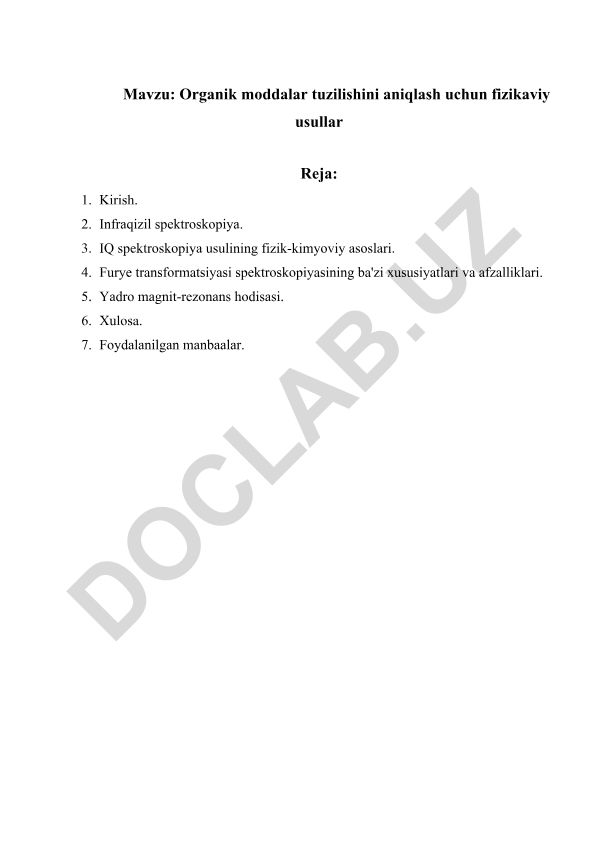 Organik moddalar tuzilishini aniqlash uchun fizikaviy usullar