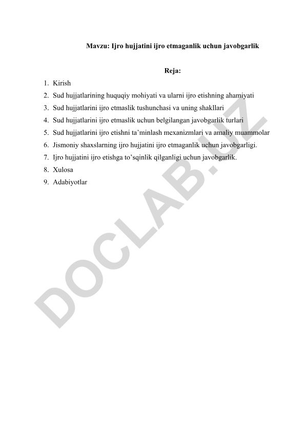 Ijro hujjatini ijro etmaganlik uchun javobgarlik