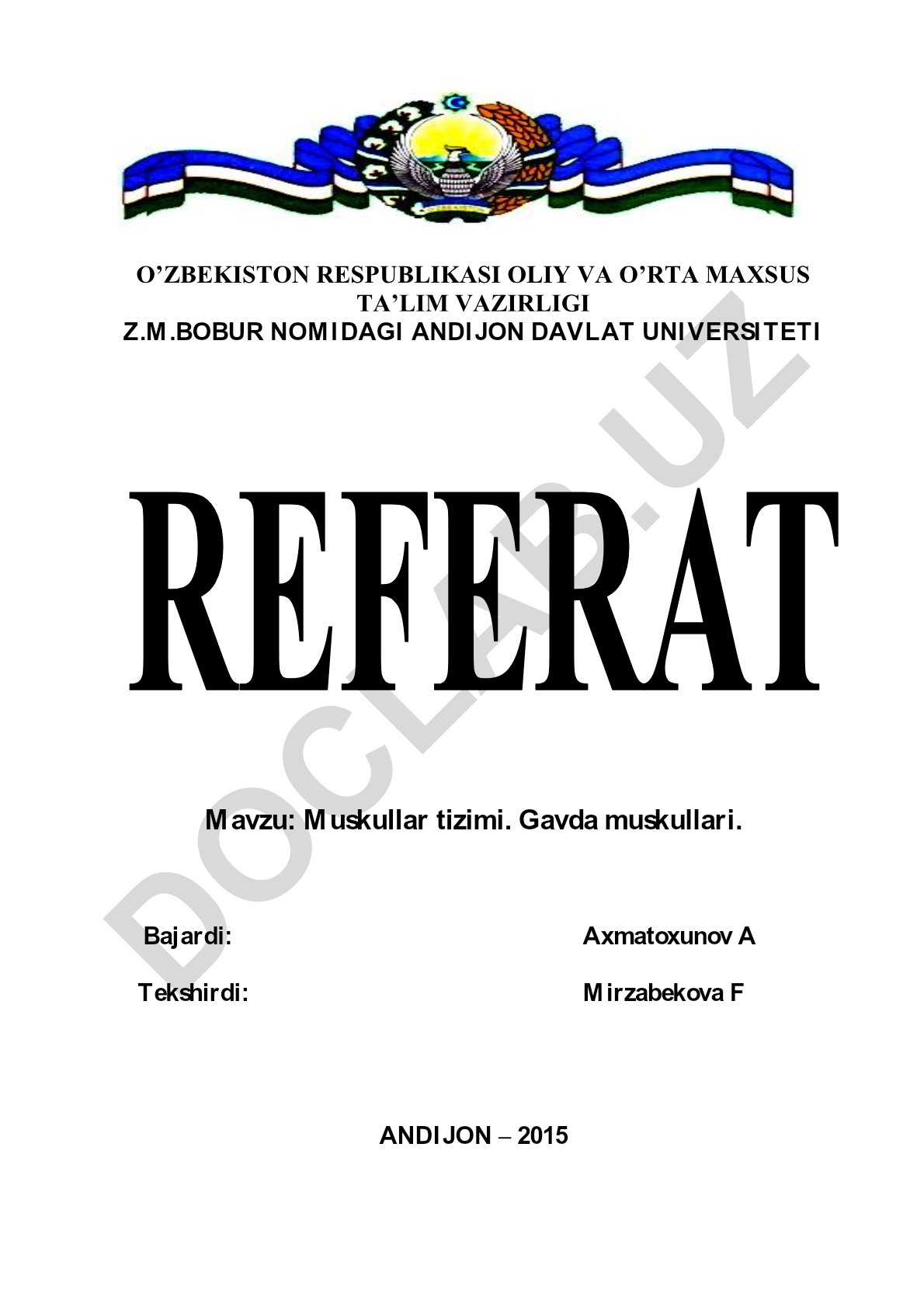 Muskullar tizimi. Gavda muskullari