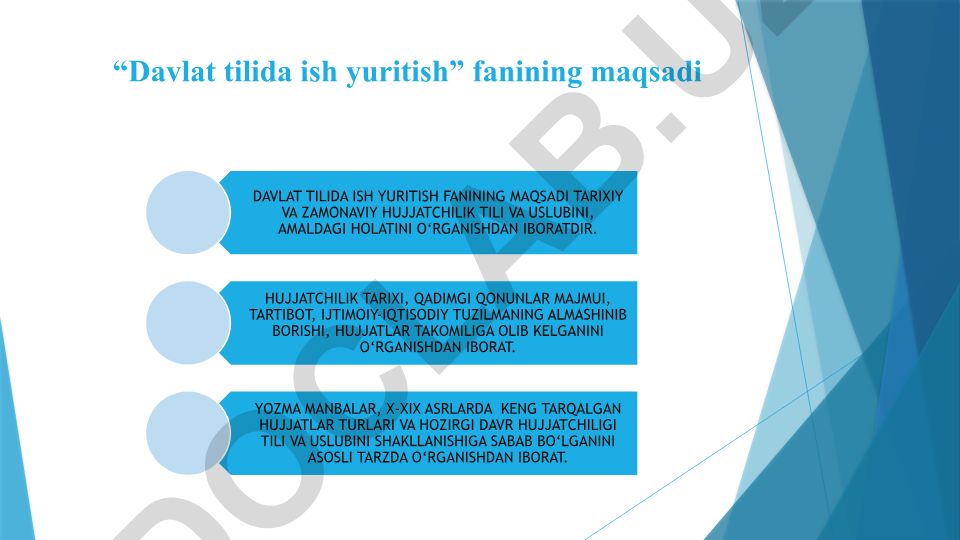 Davlat tilida ish yuritish fanining maqsadi va vazifalari