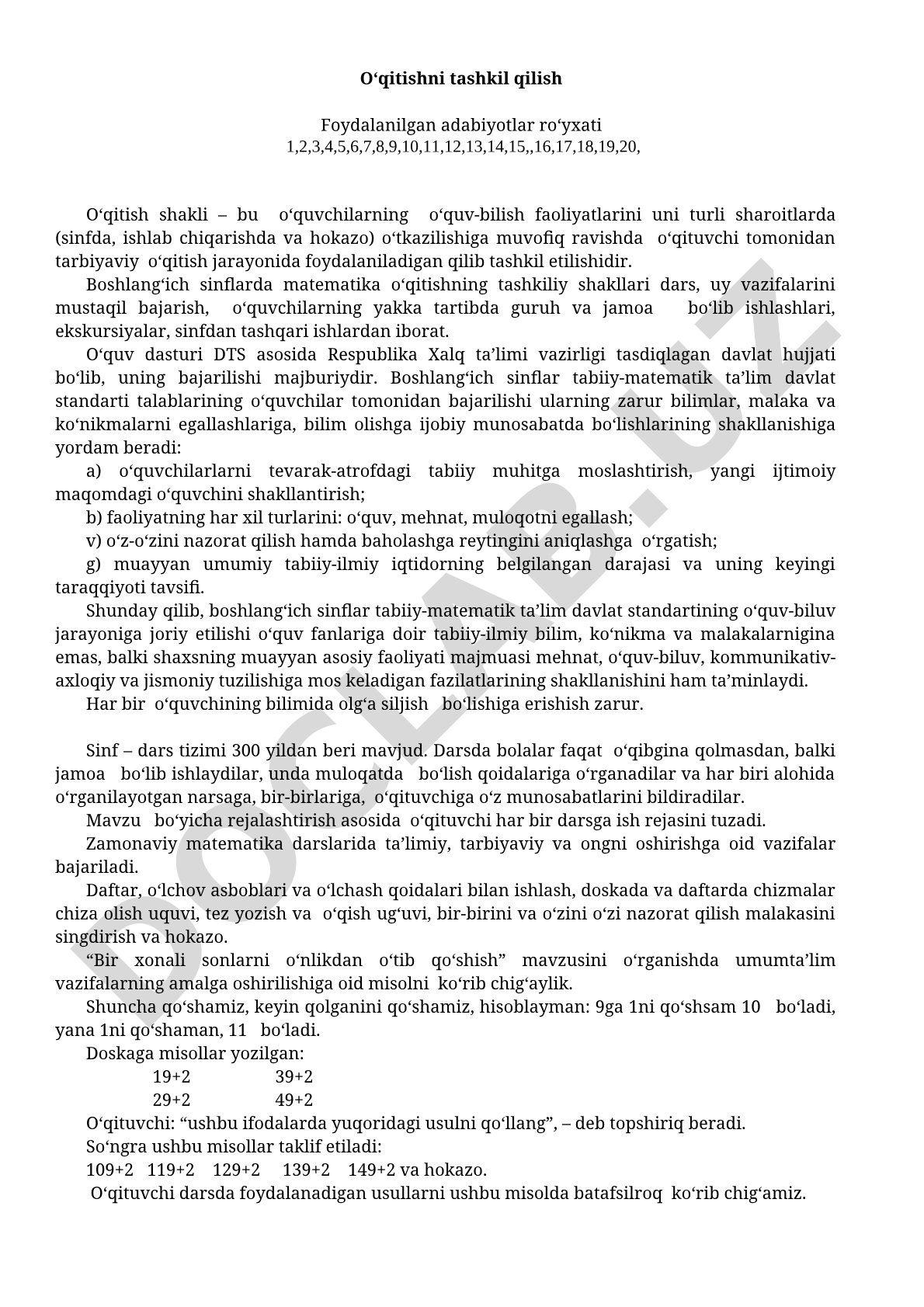 O‘qitishni tashkil qilish
