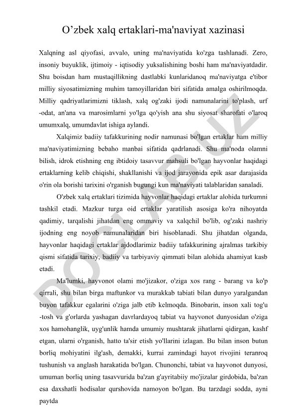 O'zbek xalq ertaklari - ma'naviyat xazinasi