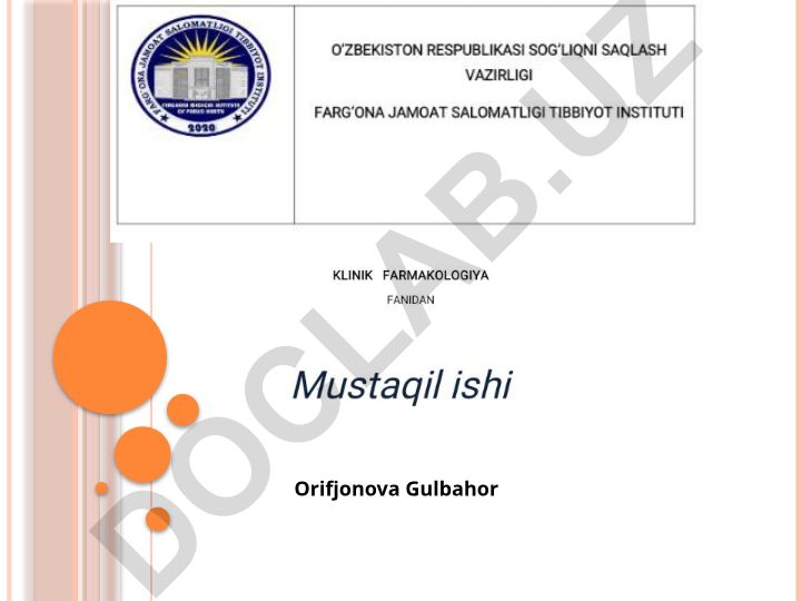 Qon tomirlar tonusiga tasir etuvchi dori vositalarining klinik farmakalogiyasi