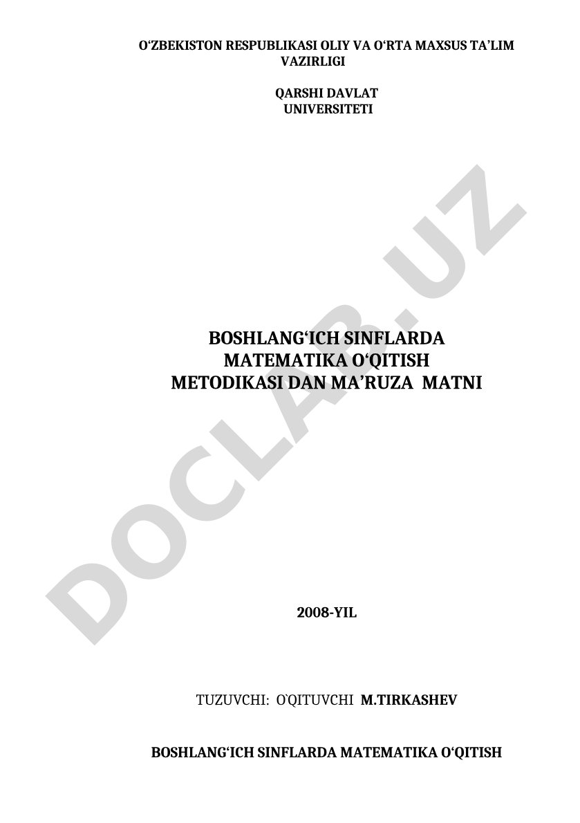 Boshlang'ich sinflarda matematika o'qitish metodikasi fan sifatida shakllanishi