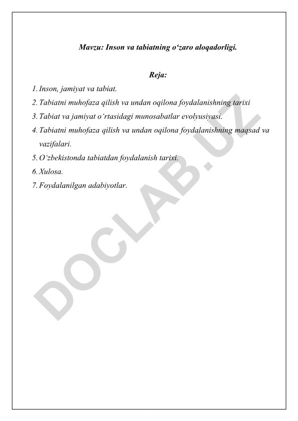 Inson va tabiatning o‘zaro aloqadorligi