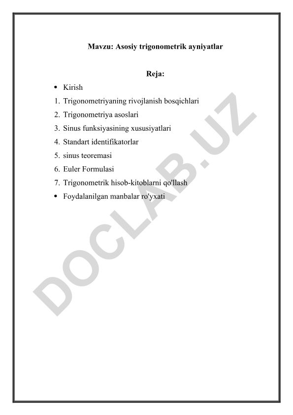 Asosiy trigonometrik ayniyatlar