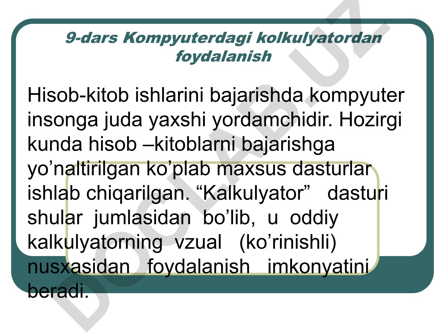 Kompyuterdagi kalkulyatordan foydalanish