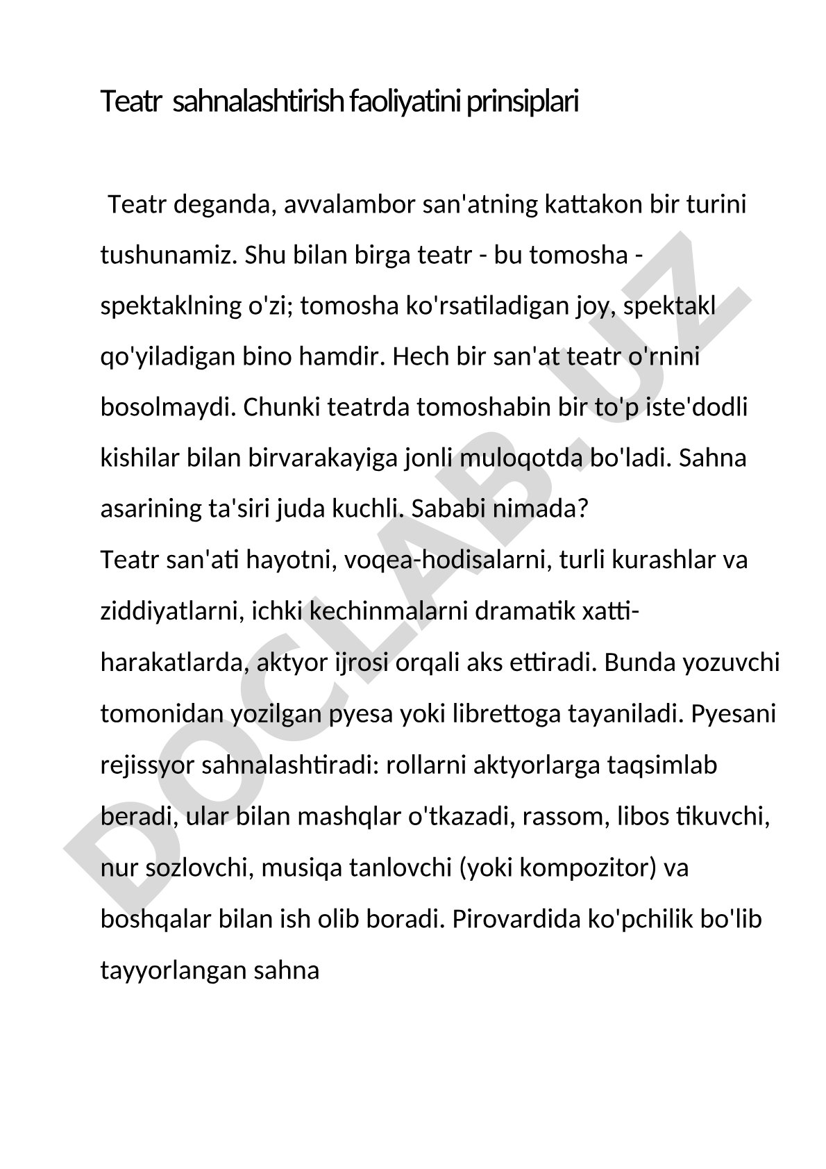 Teatr sahnalashtirish faoliyatining prinsiplari