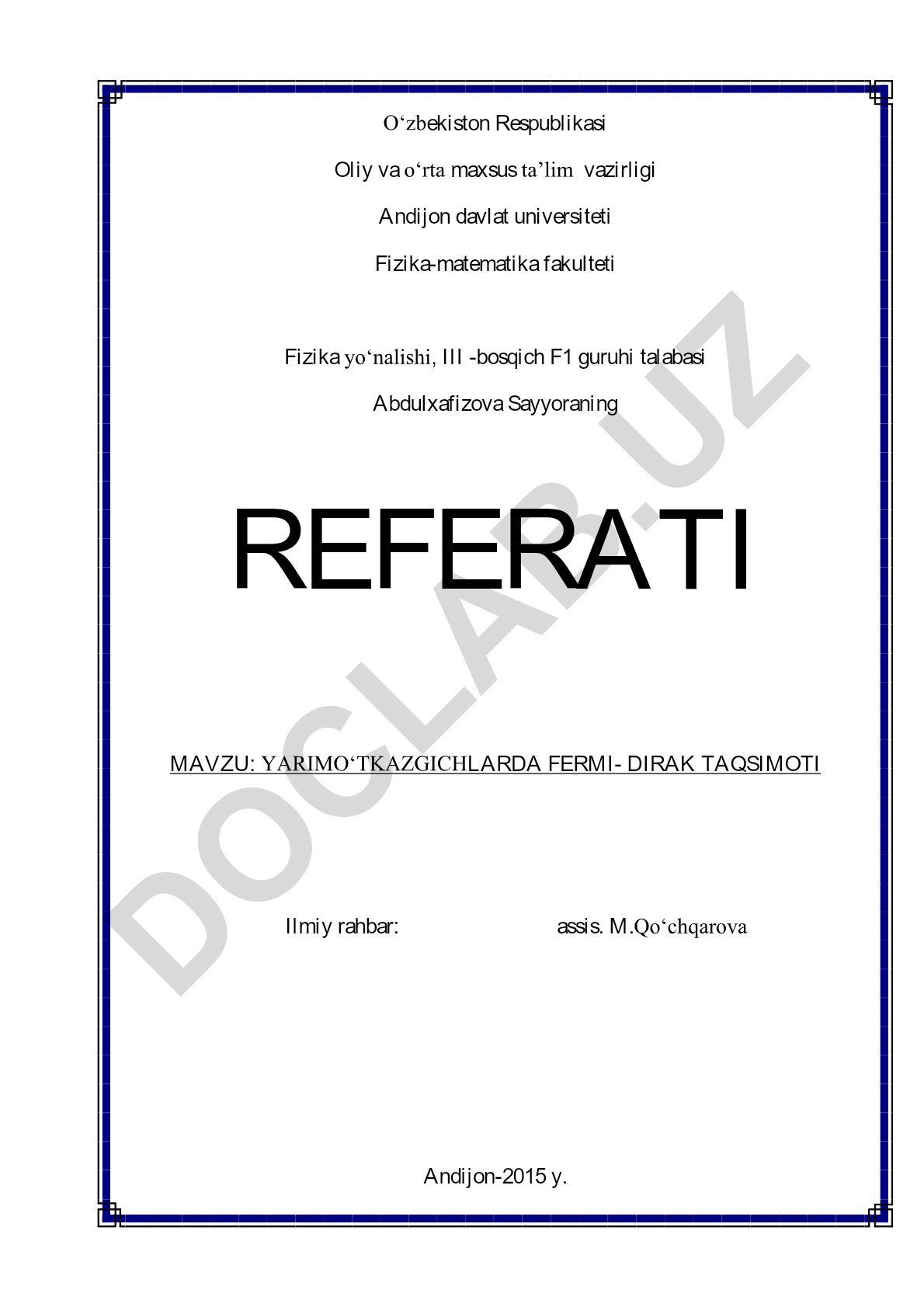 Yarimo'tkazgichlarda Fermi-Dirak taqsimoti