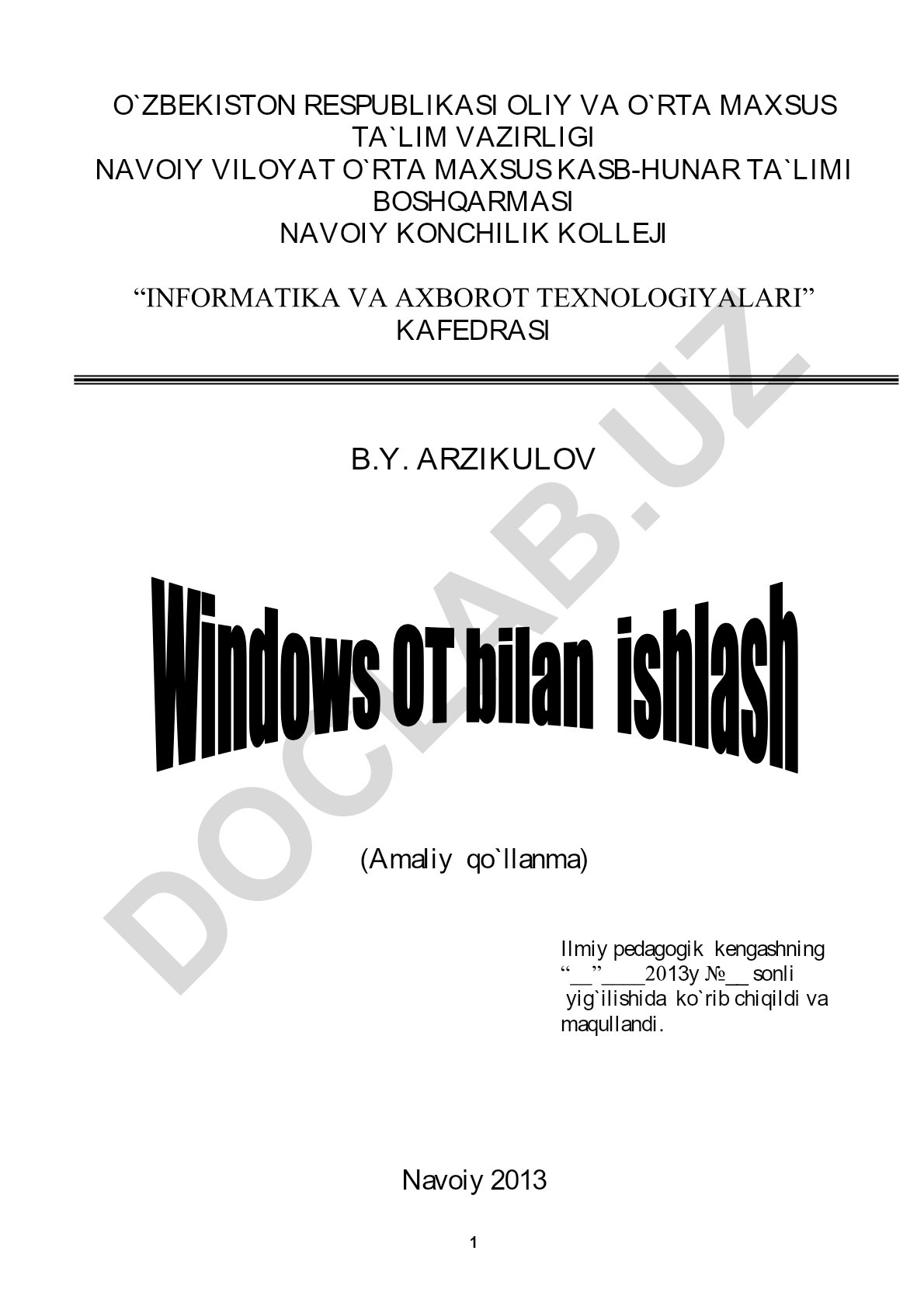 Windows operatsion tizimi bilan ishlash