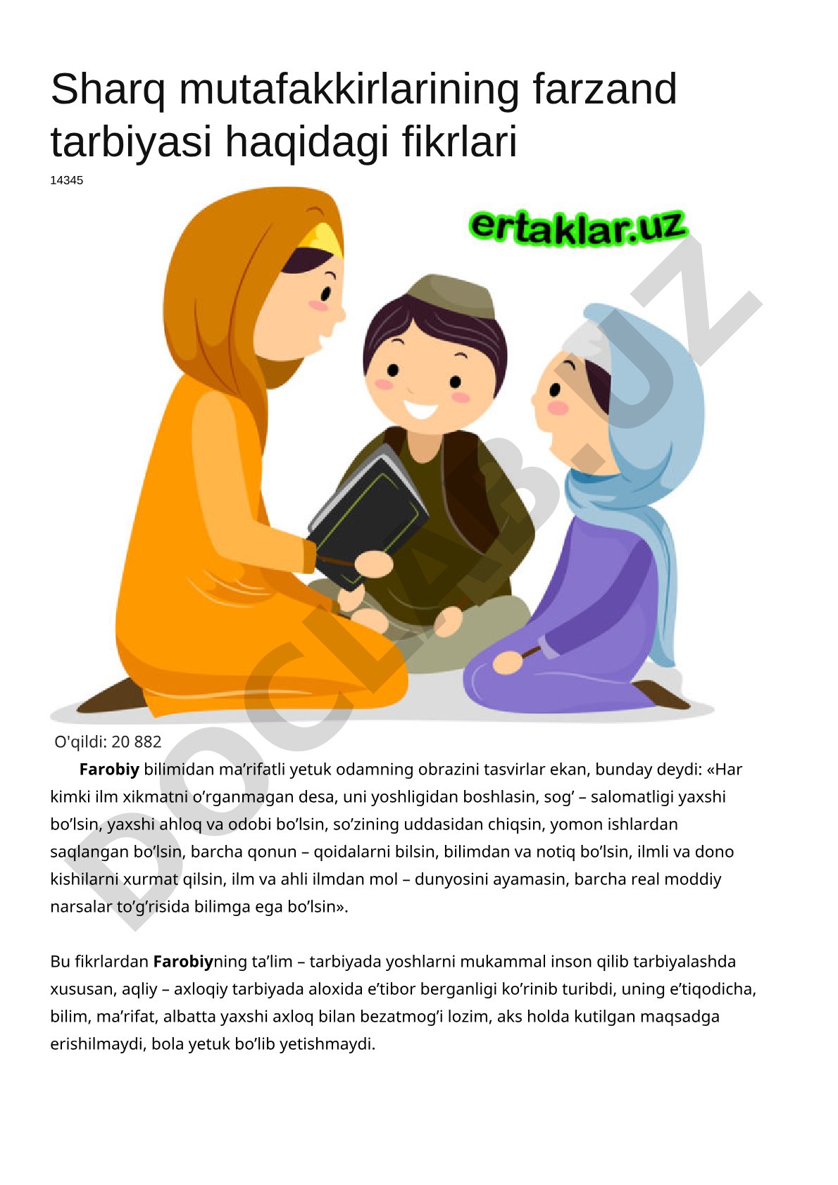 Sharq mutafakkirlarining farzand tarbiyasi haqidagi fikrlari