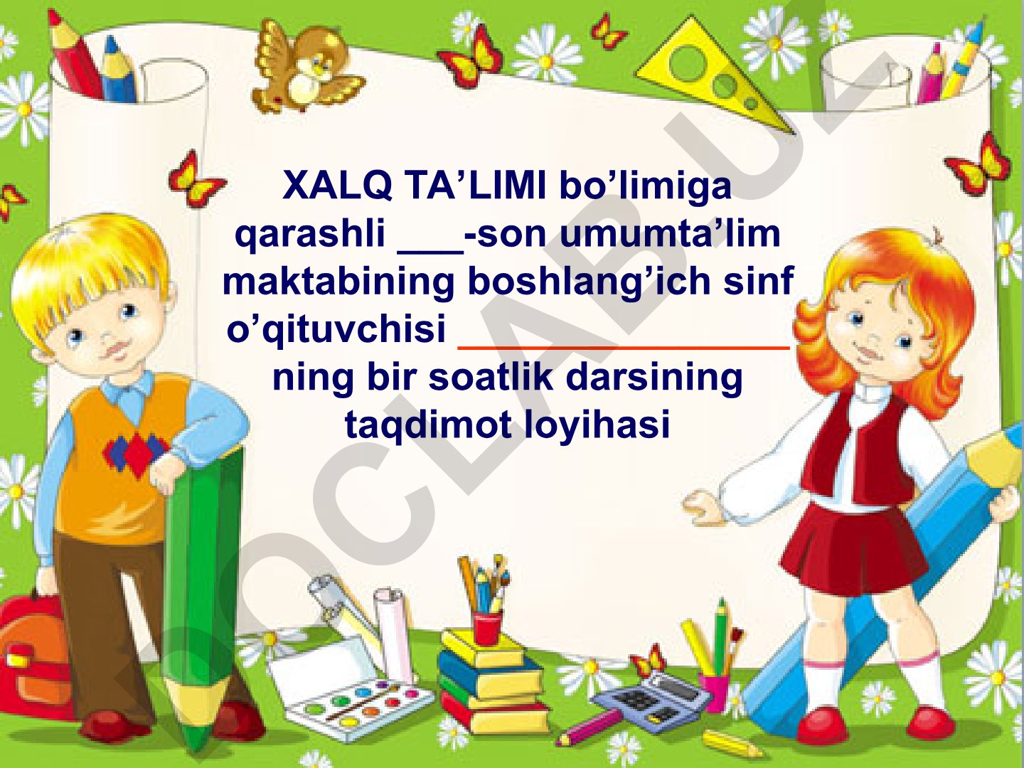 Boshlang'ich sinf uchun o'qish darsi taqdimoti
