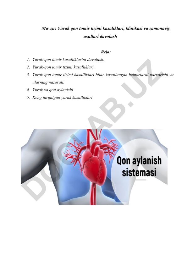 Yurak qon tomir tizimi kasaliklari, klinikasi va zamonaviy usullari davolash