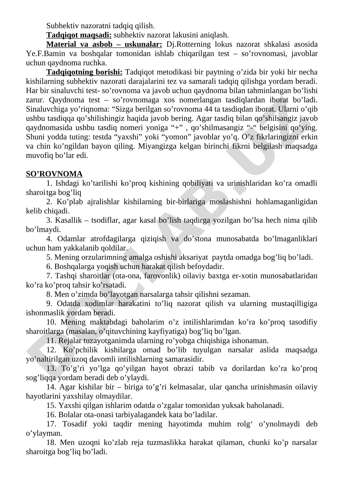 Subyektiv nazoratni tadqiq qilish