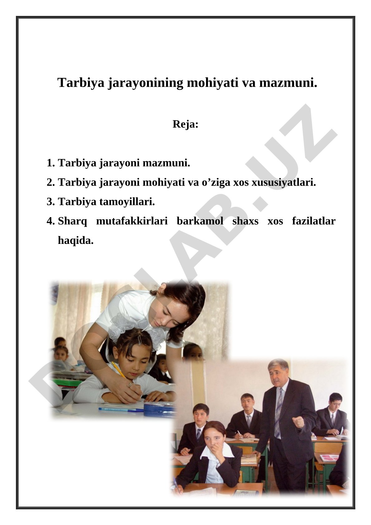 Tarbiya jarayonining mohiyati va mazmuni