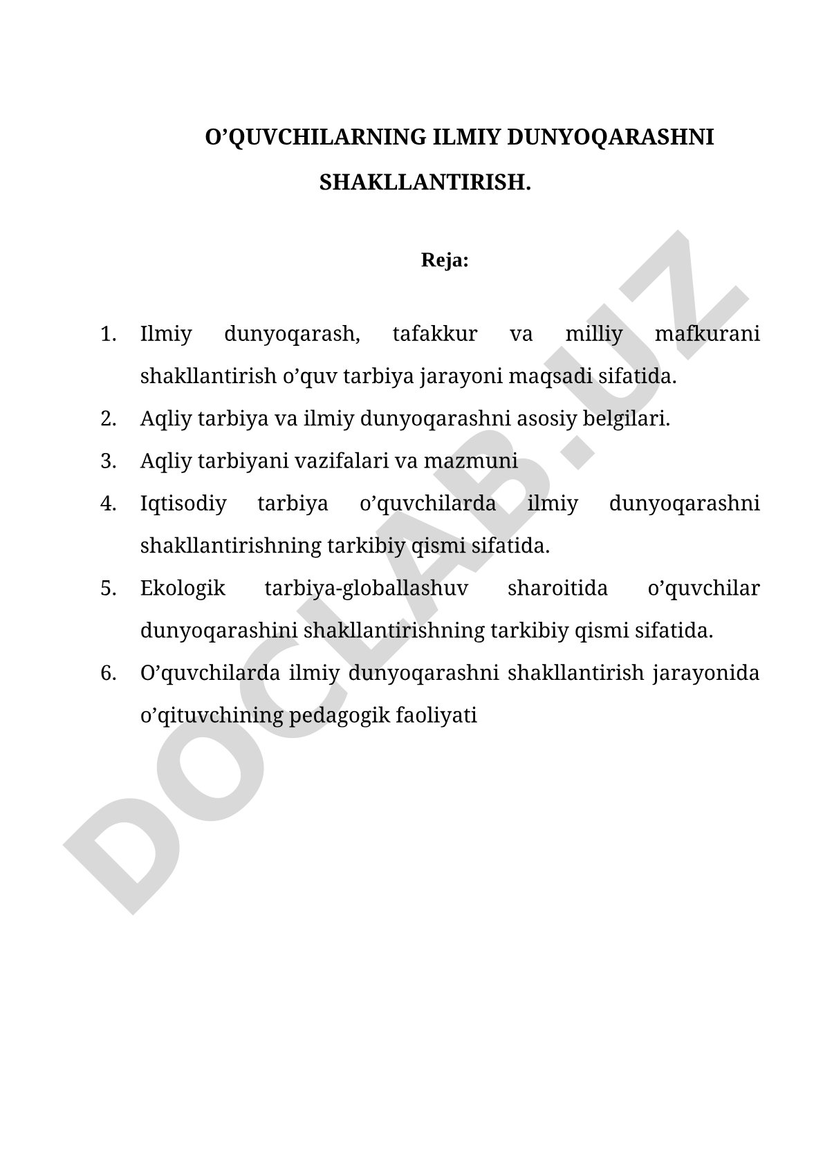 O'quvchilarning ilmiy dunyoqarashni shakllantirish