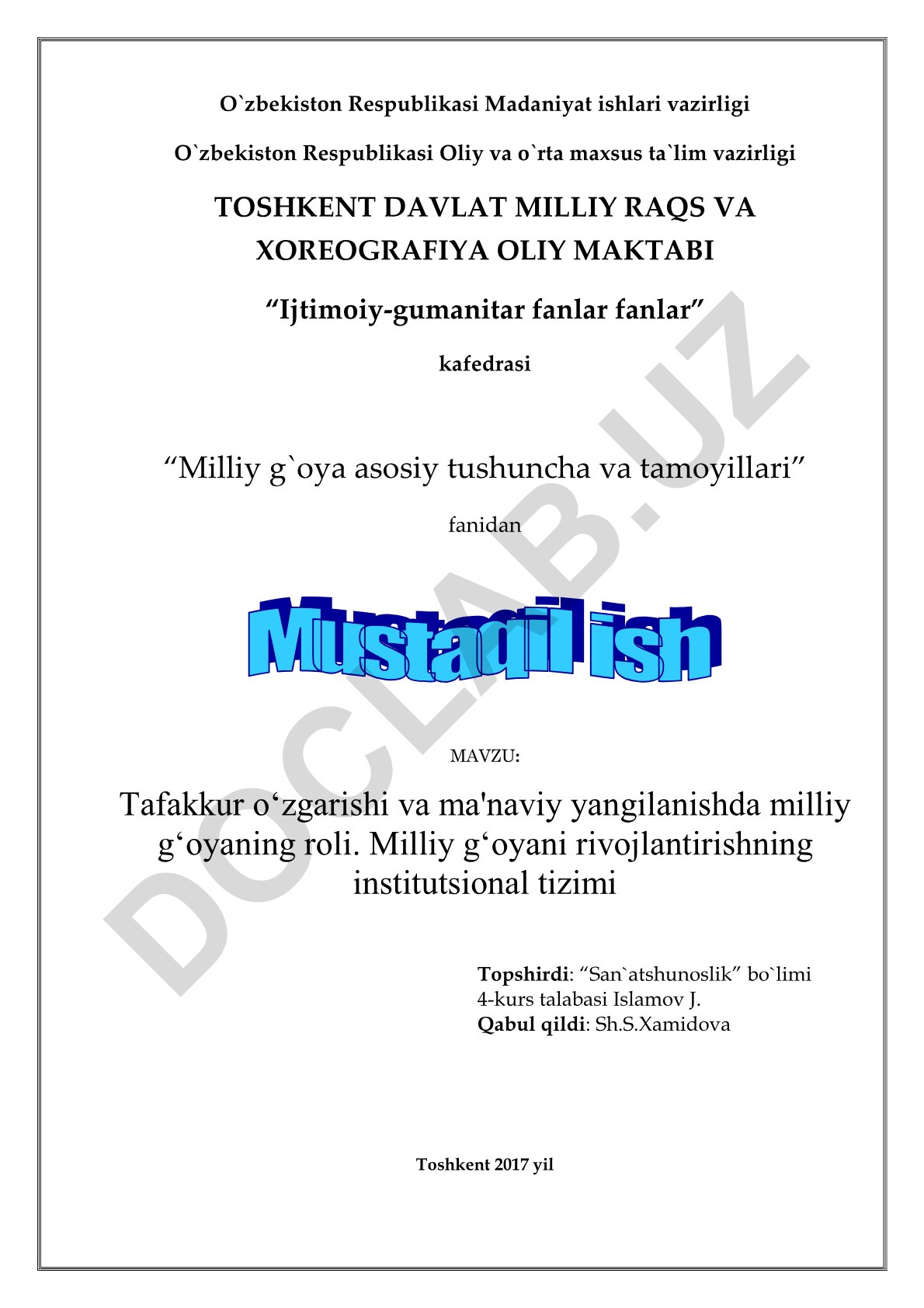 Tafakkur o‘zgarishi va ma'naviy yangilanishda milliy g‘oyaning roli. Milliy g‘oyani rivojlantirishning institutsional tizimi