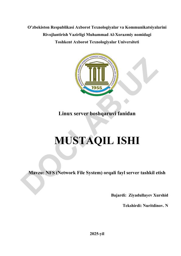 NFS (Network File System) orqali fayl server tashkil etish