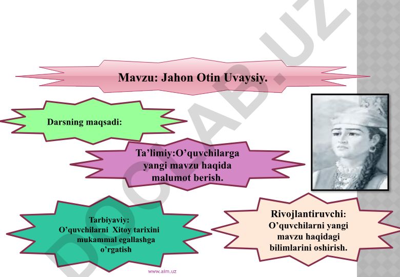 Jahon Otin Uvaysiy haqida dars ishlanmasi