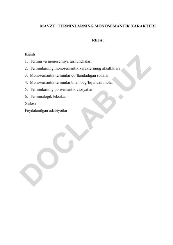 Terminlarning monosemantik xarakteri