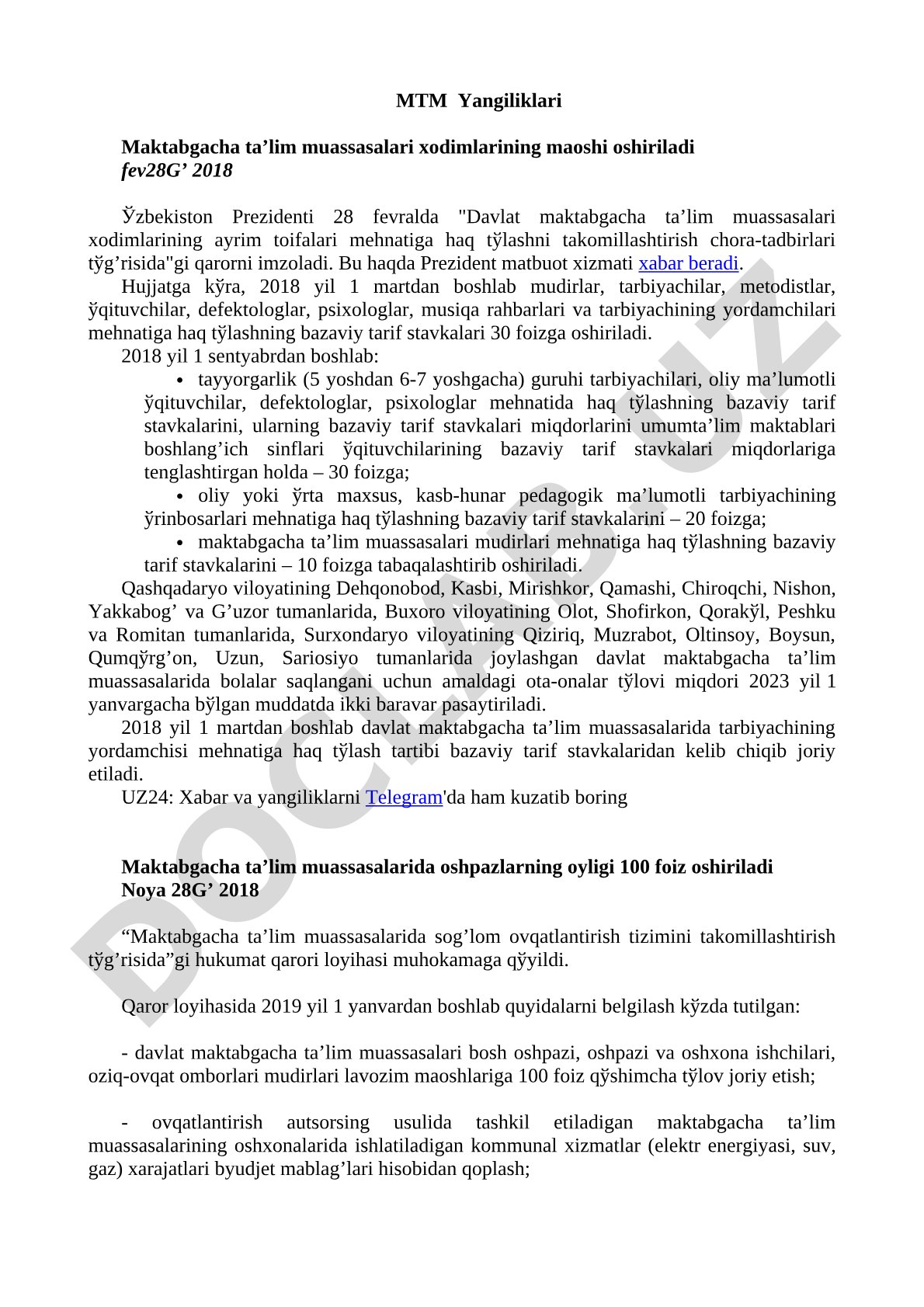 MTM xodimlarining maoshi oshiriladi