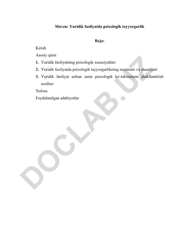 Yuridik faoliyatda psixologik tayyorgarlik