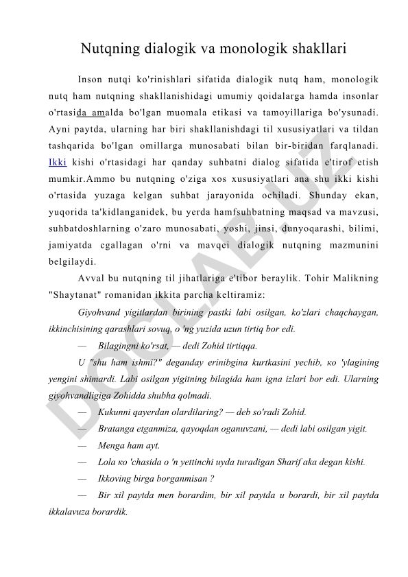 Nutqning dialogik va monologik shakllari