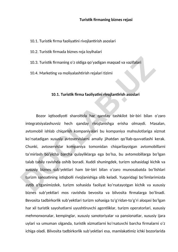 Turistik firmaning biznes rejasi