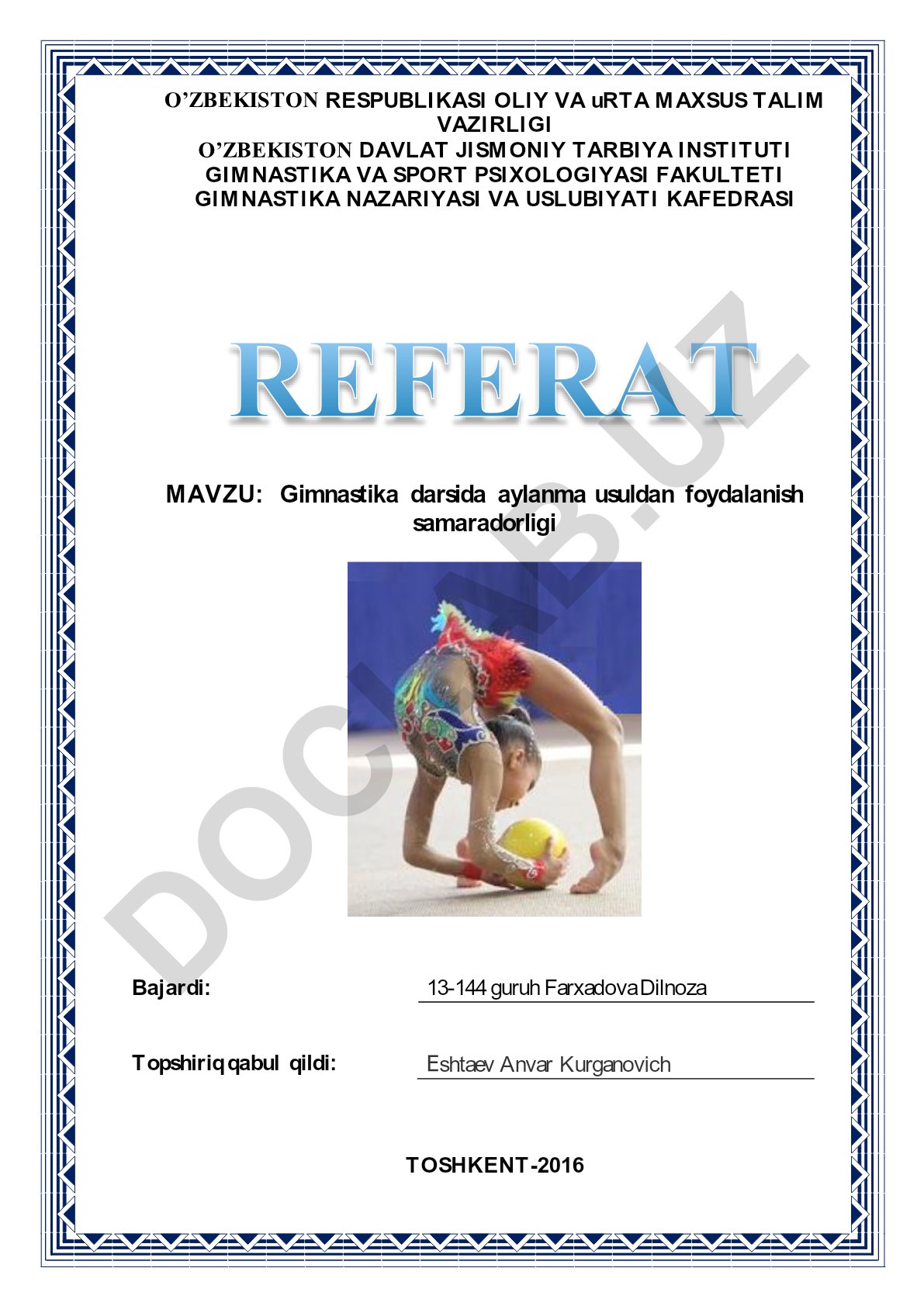 Gimnastika darsida aylanma usuldan foydalanish samaradorligi
