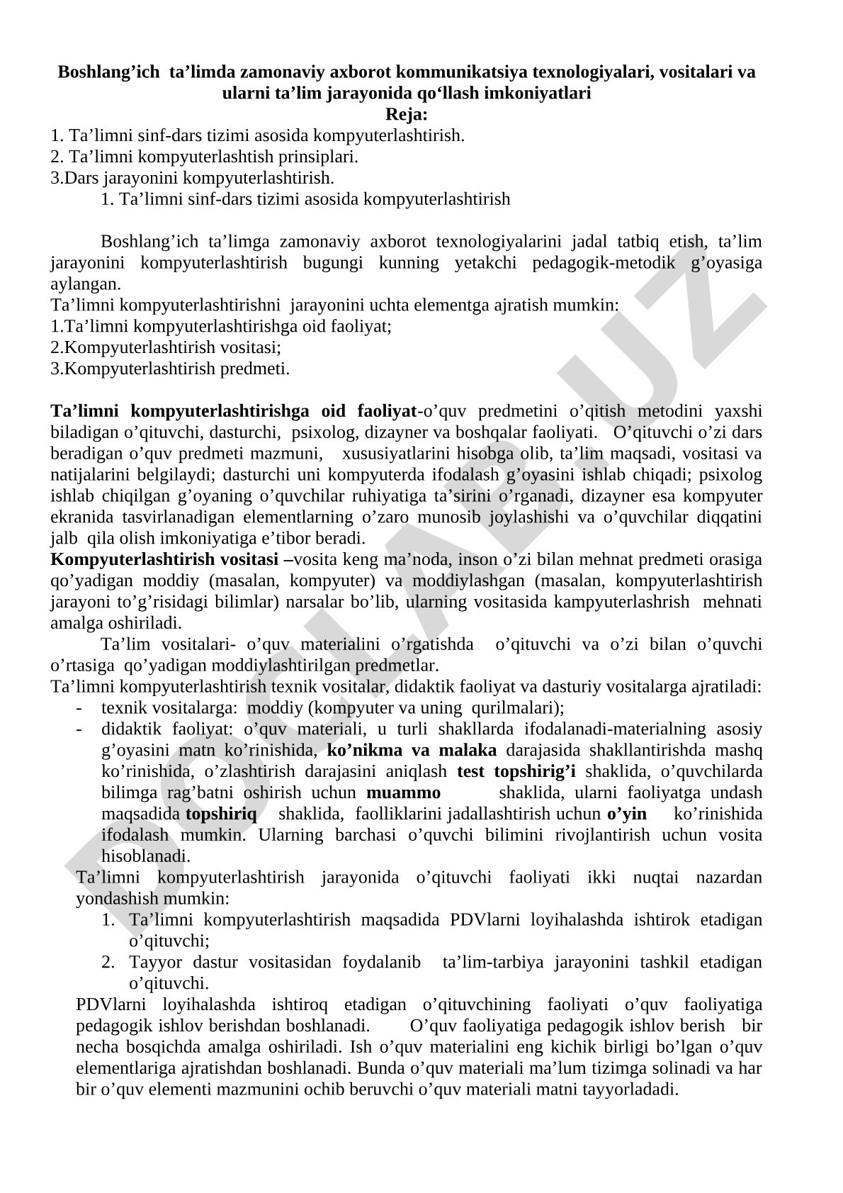 Boshlang'ich ta'limda zamonaviy axborot kommunikatsiya texnologiyalari va vositalari