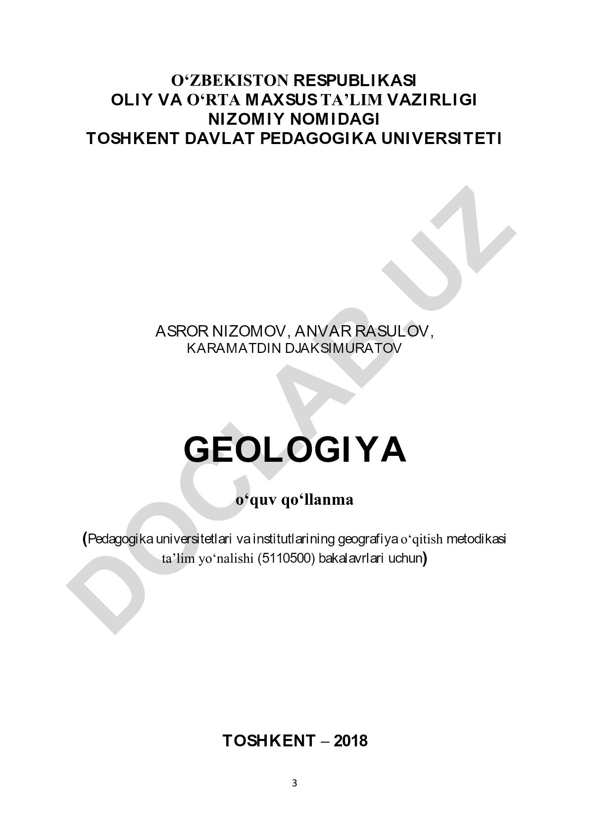 Geologiya o'quv qo'llanma