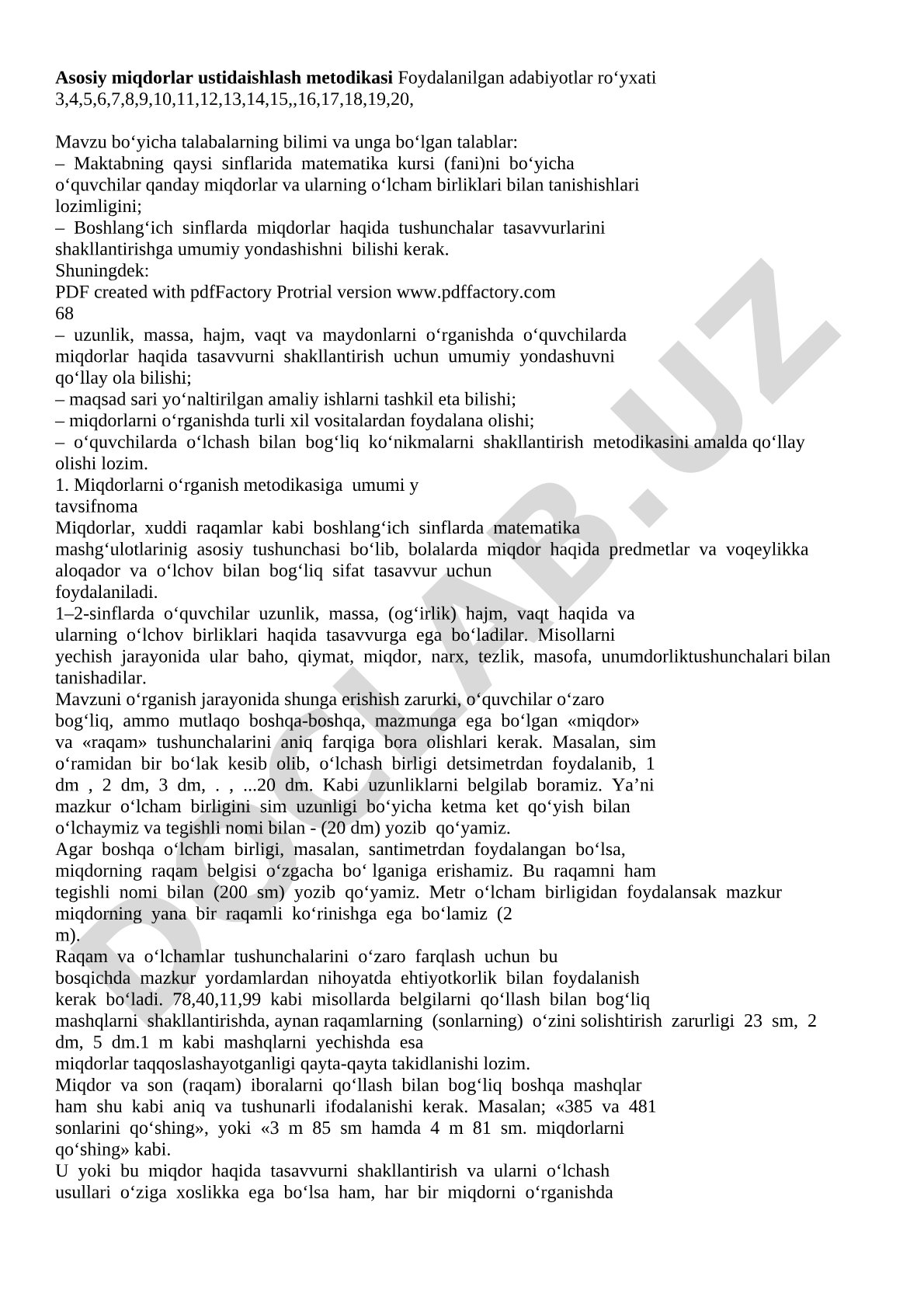 Asosiy miqdorlar ustida ishlash metodikasi