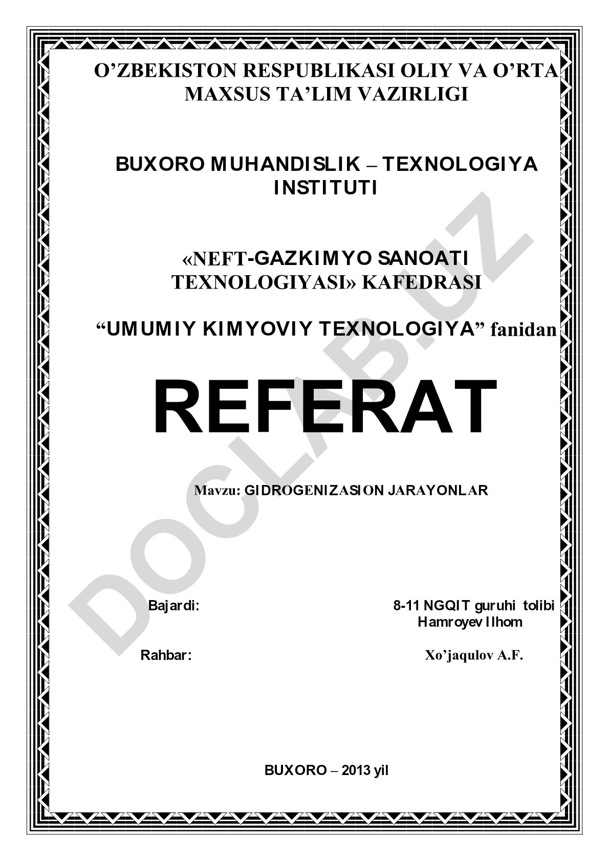 Gidrogenizatsiya jarayonlari