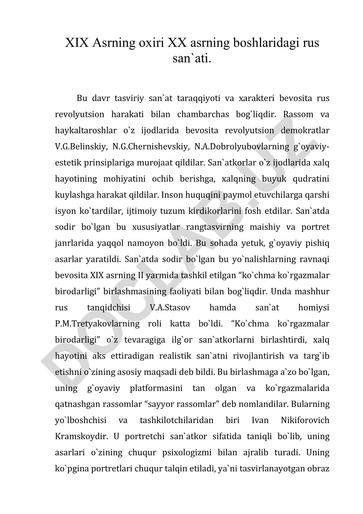 XIX asr oxiri XX asr boshlaridagi rus san'ati va revolyutsion harakat