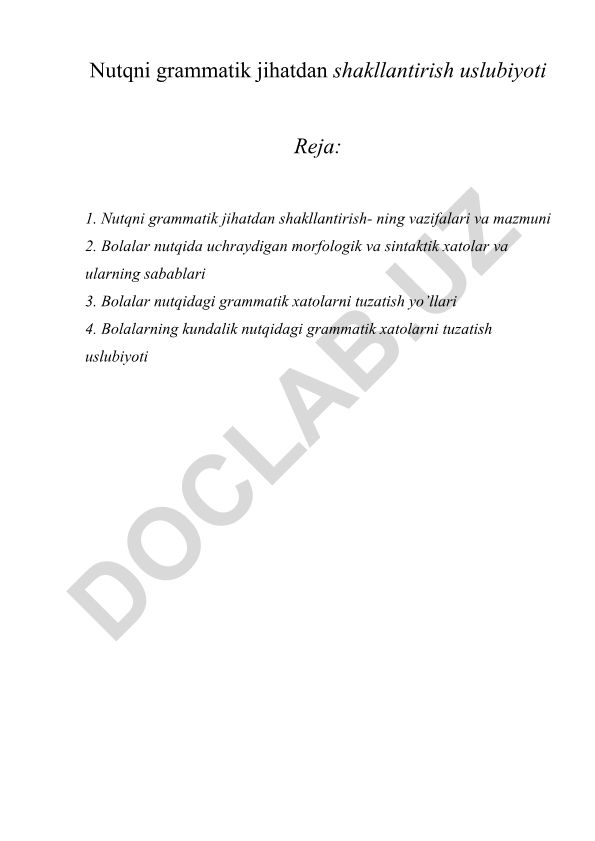 Nutqni grammatik jihatdan shakllantirish uslubiyoti